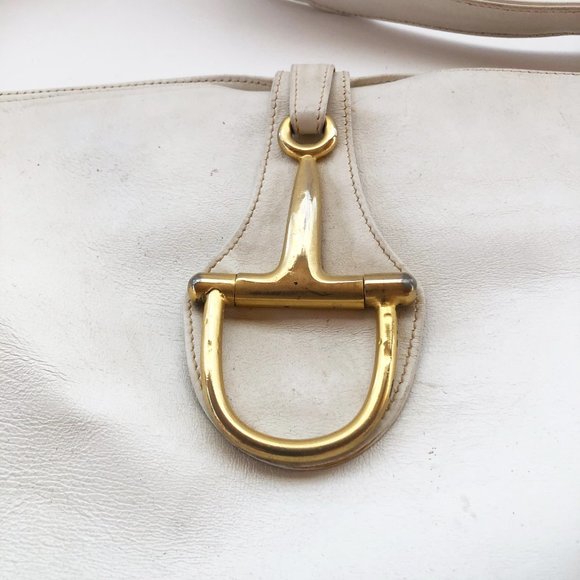 VINTAGE GUCCI WHITE LEATHER BAG HUGE HORSE BIT 60s - Picture 5 of 9